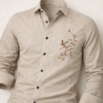 Linen Mist Sakura Crest Shirt