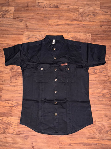 Black Cotton Cargo Half Sleeve Shirts